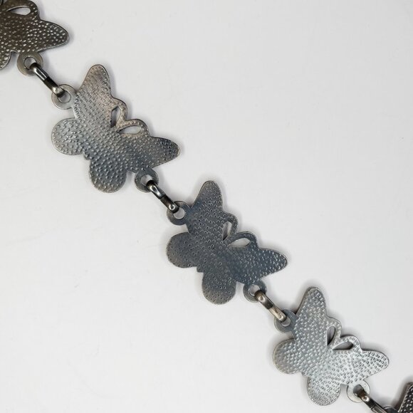 Butterfly Link Chain Belt Silvertone Black Rhinestones Whimsey Goth 25 1/2"- 40" - Picture 4 of 4